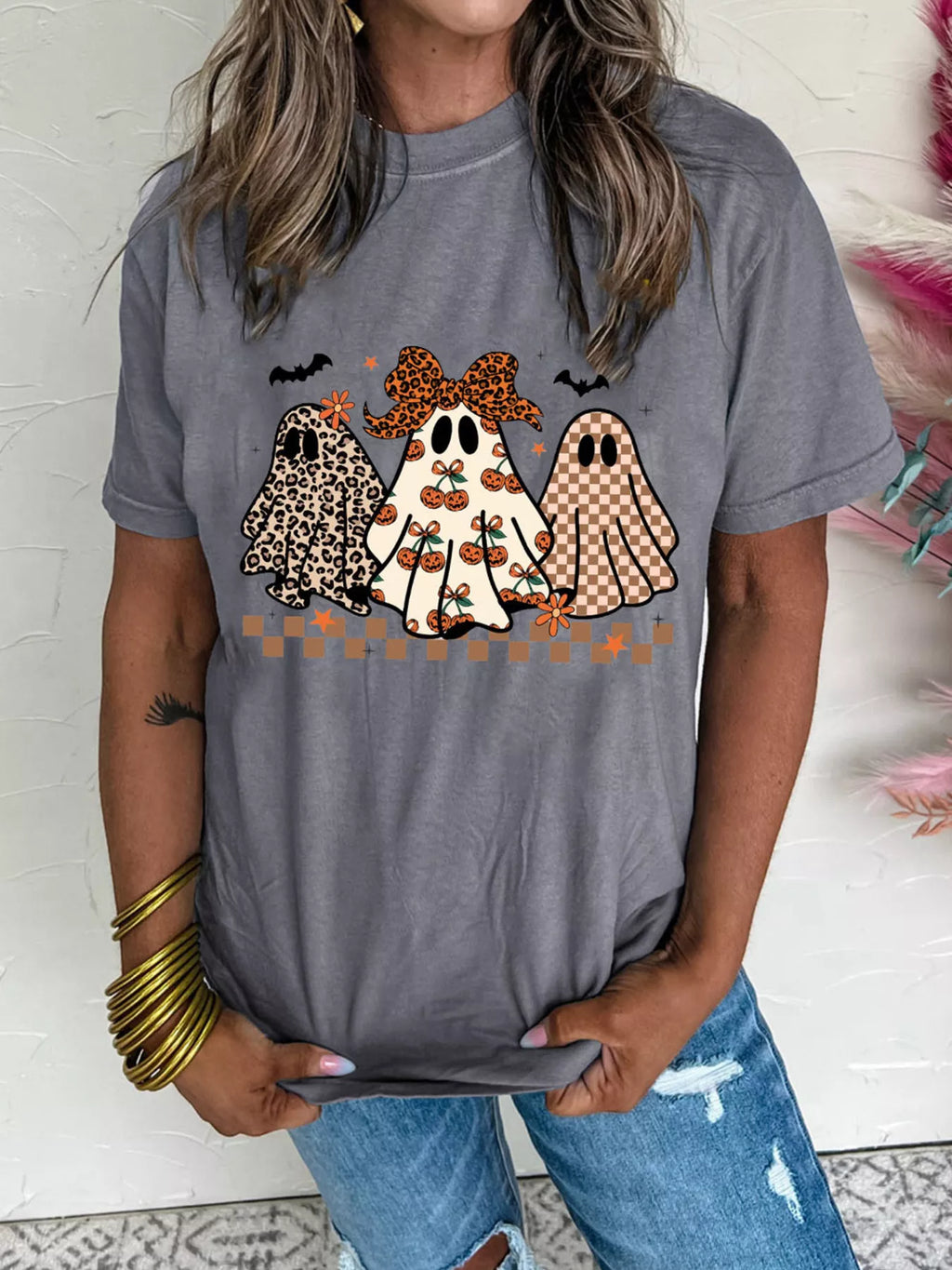 Sarah Express Women's Halloween Ghost Round Neck Casual Tee