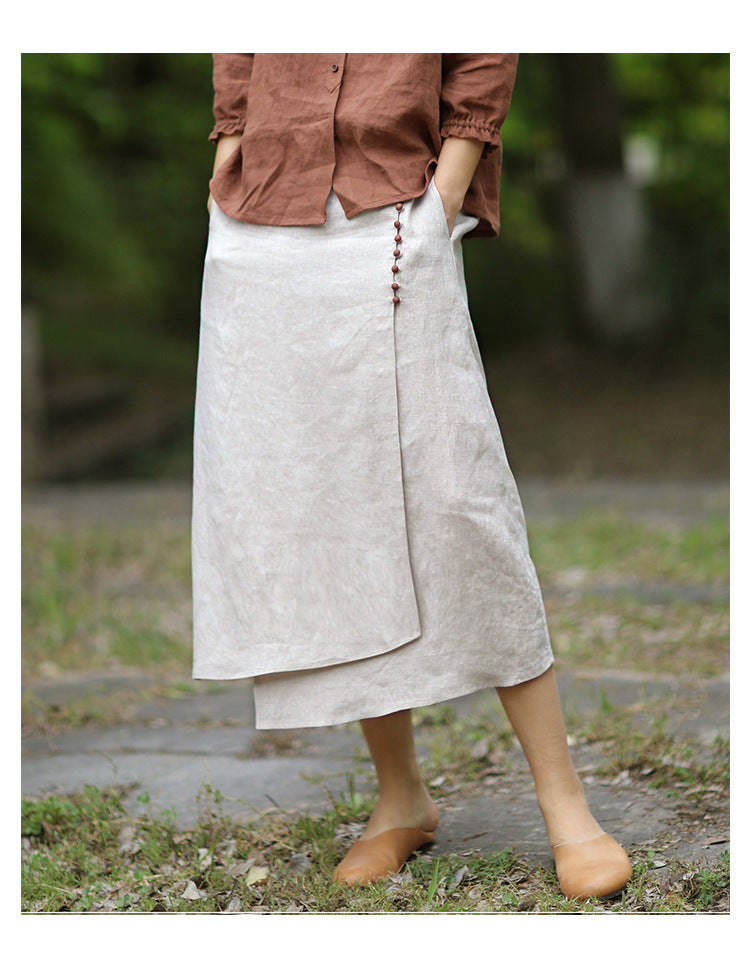 Sarah Express Women's A-Line Linen Skirt Artistic Irregular Stitching Mid-Length