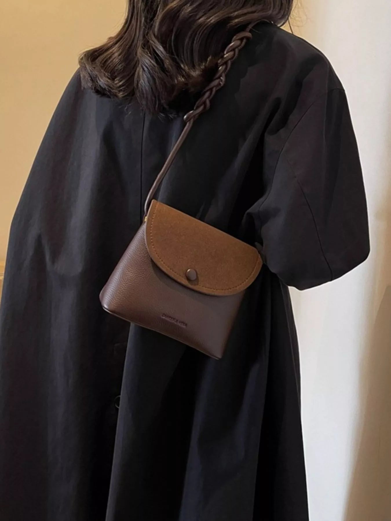 Sarah Express Mini Crossbody Bag with Braided Handle - PU Leather Flap Purse