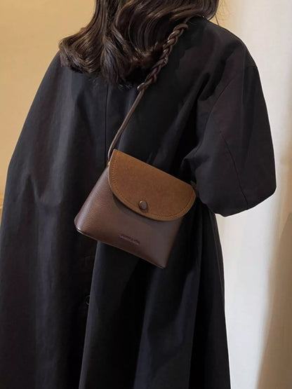 Sarah Express Mini Crossbody Bag with Braided Handle - PU Leather Flap Purse