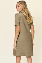 Sarah Express Women’s Plus Size Textured Collared Short Sleeve Dress

