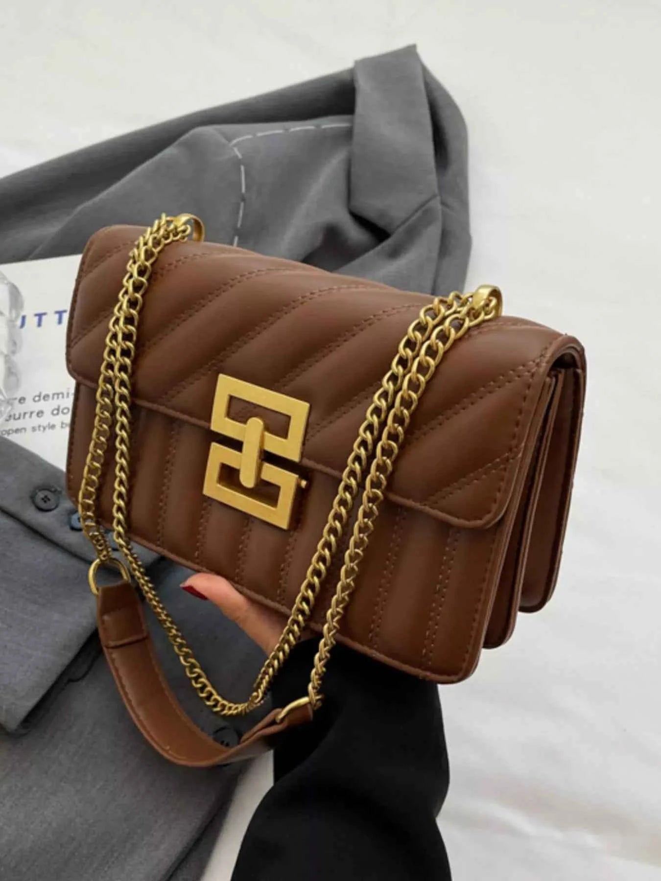 Sarah Express Women's Quilted Flap Chain Shoulder Bag - Small PU Leather Crossbody Purse