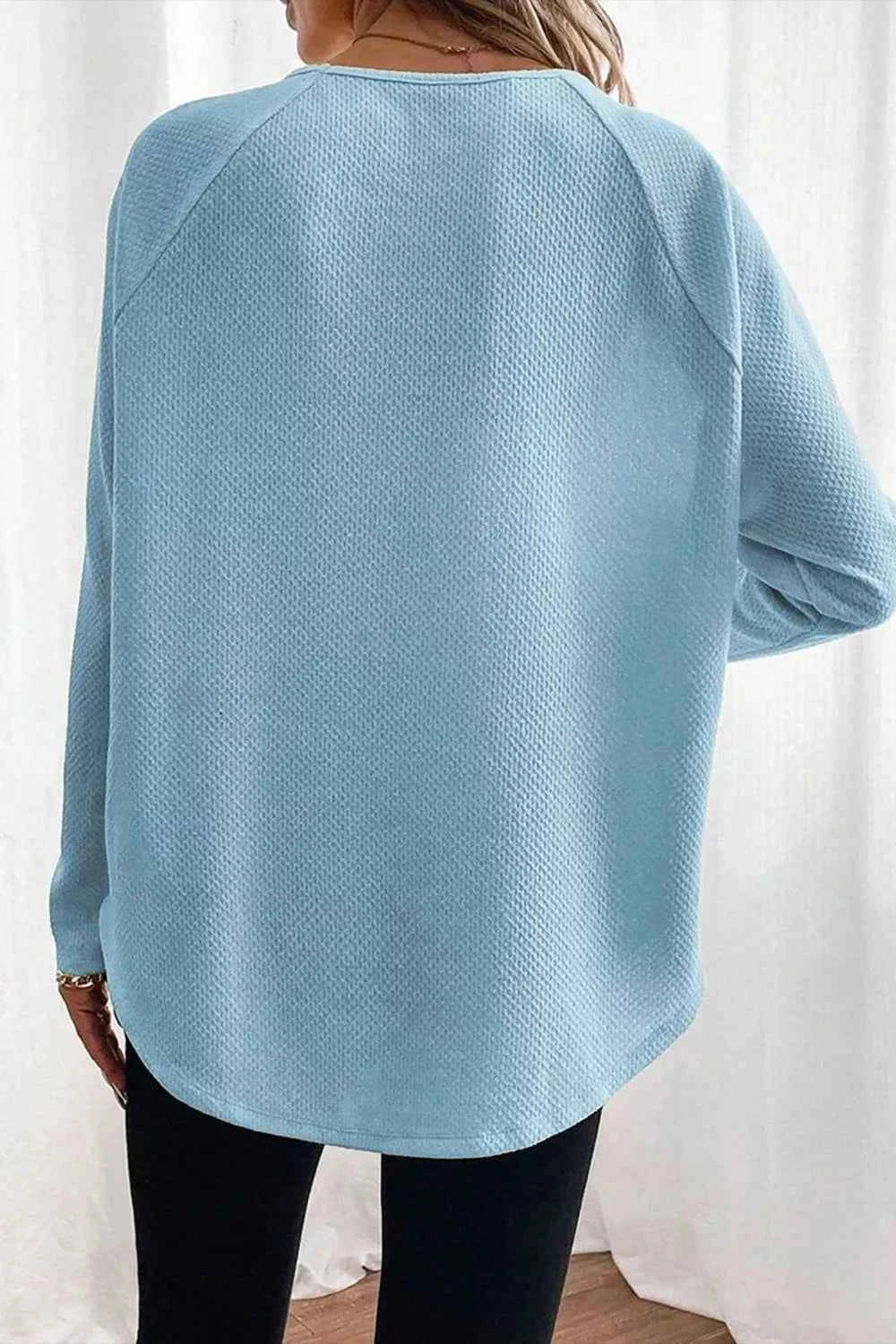 Sarah Express Women's Textured Raglan Sleeve Top - Casual Long Sleeve Knit Pullover