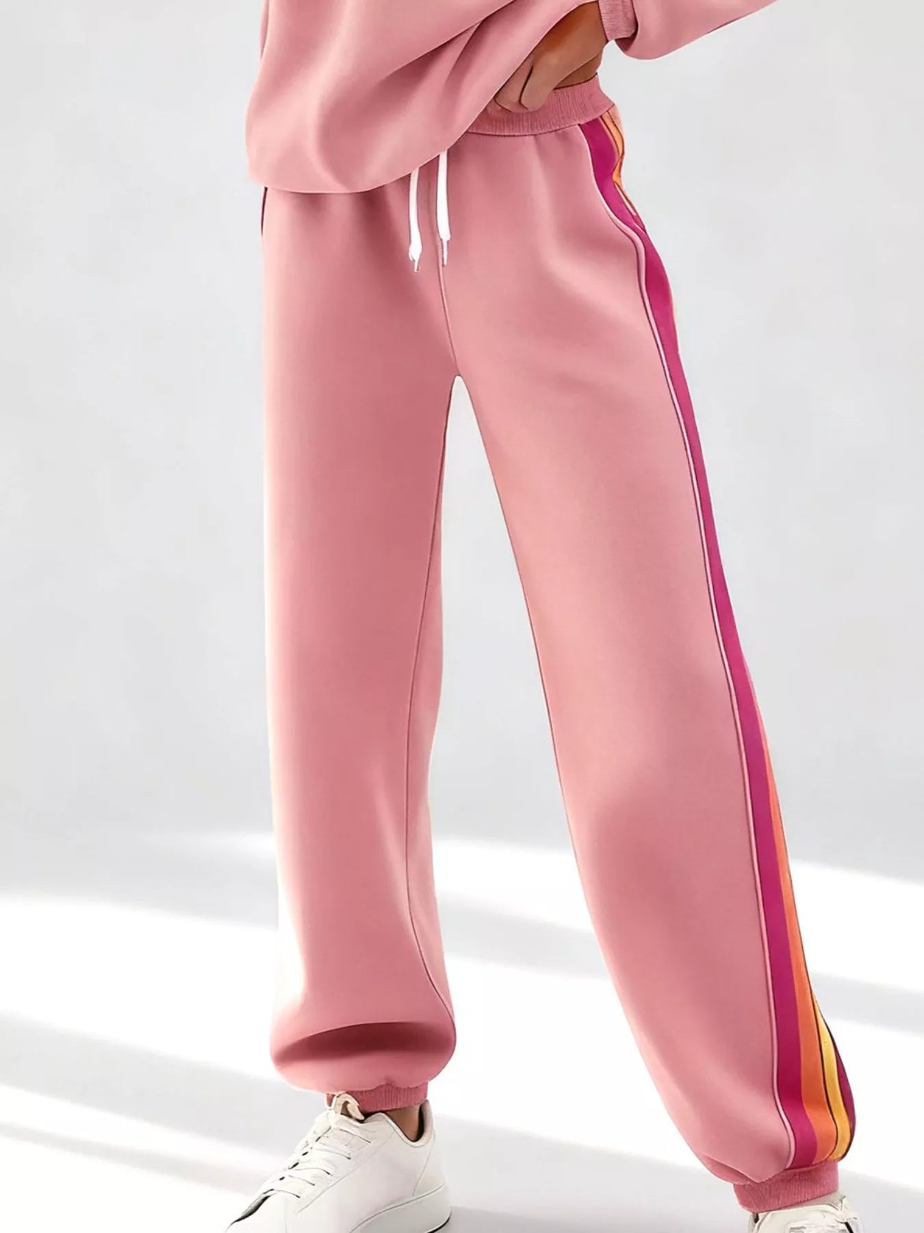 Sarah Express Women's Striped Round Neck Sweatshirt and Pants Lounge Set