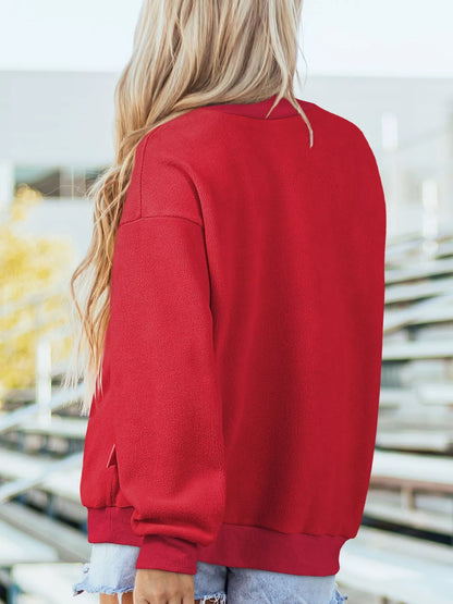 Sarah Express Women's Reversible Heart Print Mock Neck Sweatshirt - Valentine's Day Love Script Double Wear Top