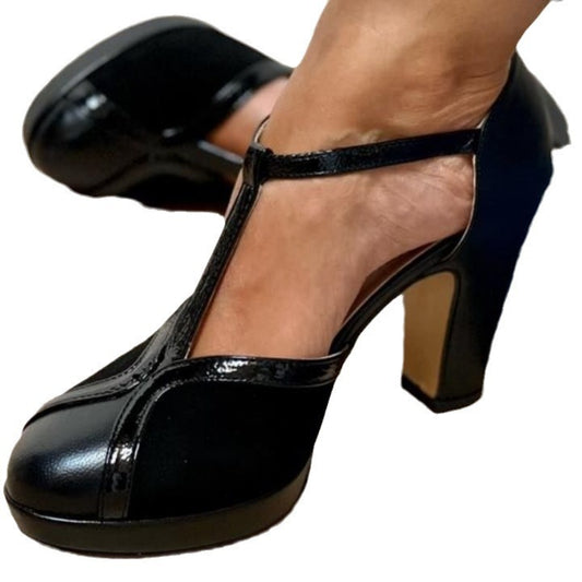 Sarah Express Women's Round Toe Chunky Heel Pumps - Comfortable Low Heel Slip-On Shoes