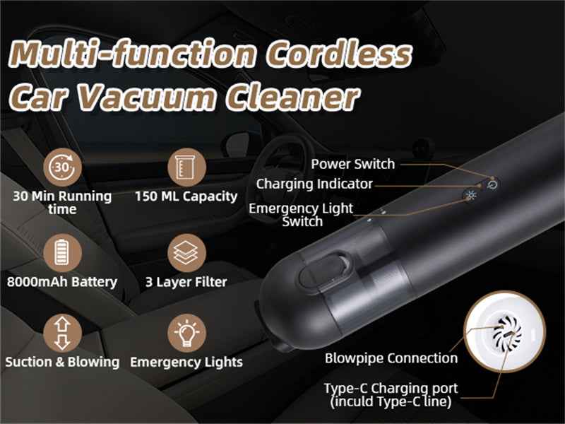 Sarah Express Shell Multifunctional Car Vacuum Cleaner 10kPa Portable Handheld Auto Vacuum with Suction and Blowing Function