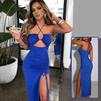 Women's Halterneck Maxi Dress Y2K Lace-Up Backless Split Beach Party