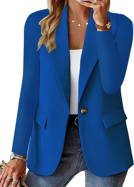 Women's Button-Front Blazer Jacket Long Sleeve Lapel Suit Jacket with Pockets