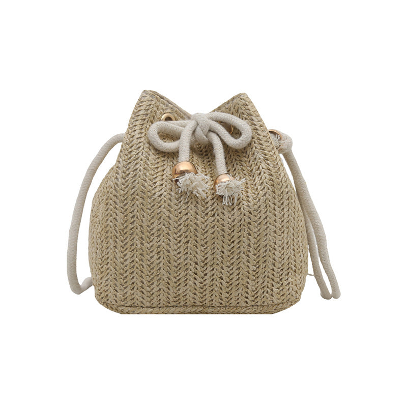 Sarah Express Women's Woven Straw Bucket Bag - Casual Crossbody Shoulder Bag with Adjustable Strap