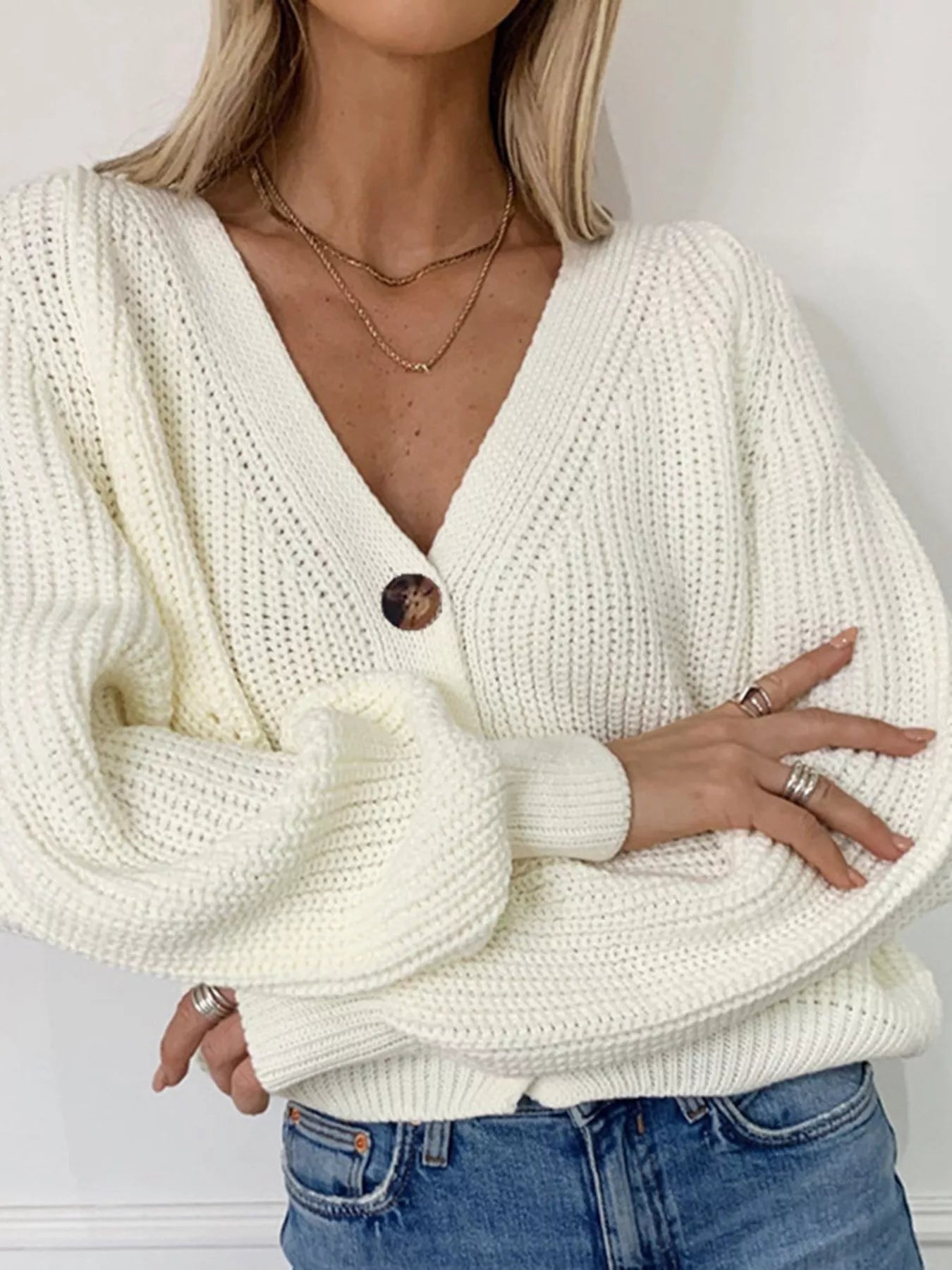 Sarah Express Women's Chunky Knit Button-Down Cardigan