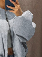 Sarah Express Women's Plus Size Casual Fleece Zip-Up Bomber Jacket