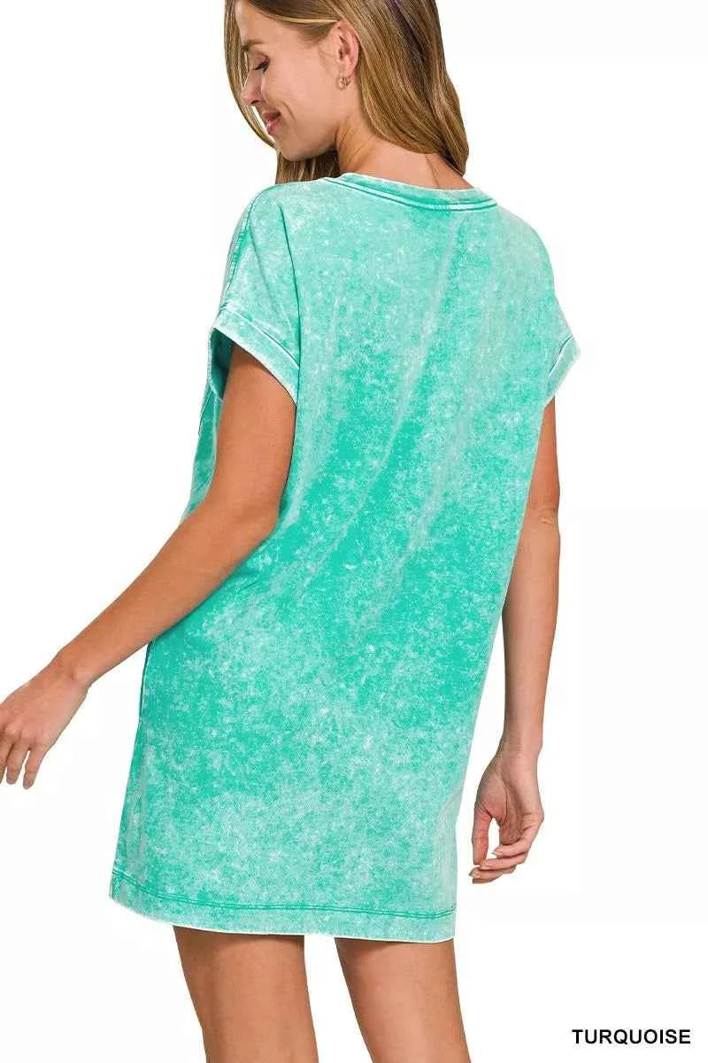 Sarah Express Women's Premium Cotton Washed T-Shirt Dress - Casual Relaxed Fit with Pockets