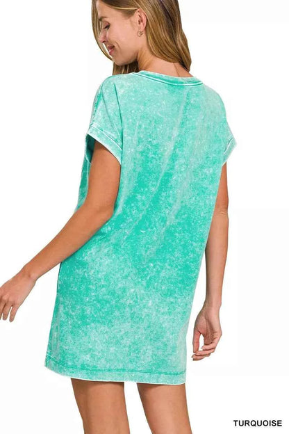 Sarah Express Women's Premium Cotton Washed T-Shirt Dress - Casual Relaxed Fit with Pockets