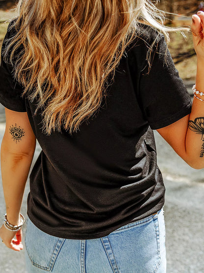 Sarah Express Women's Sequin Bow Cherry Patched Valentine's Tee Plus Size