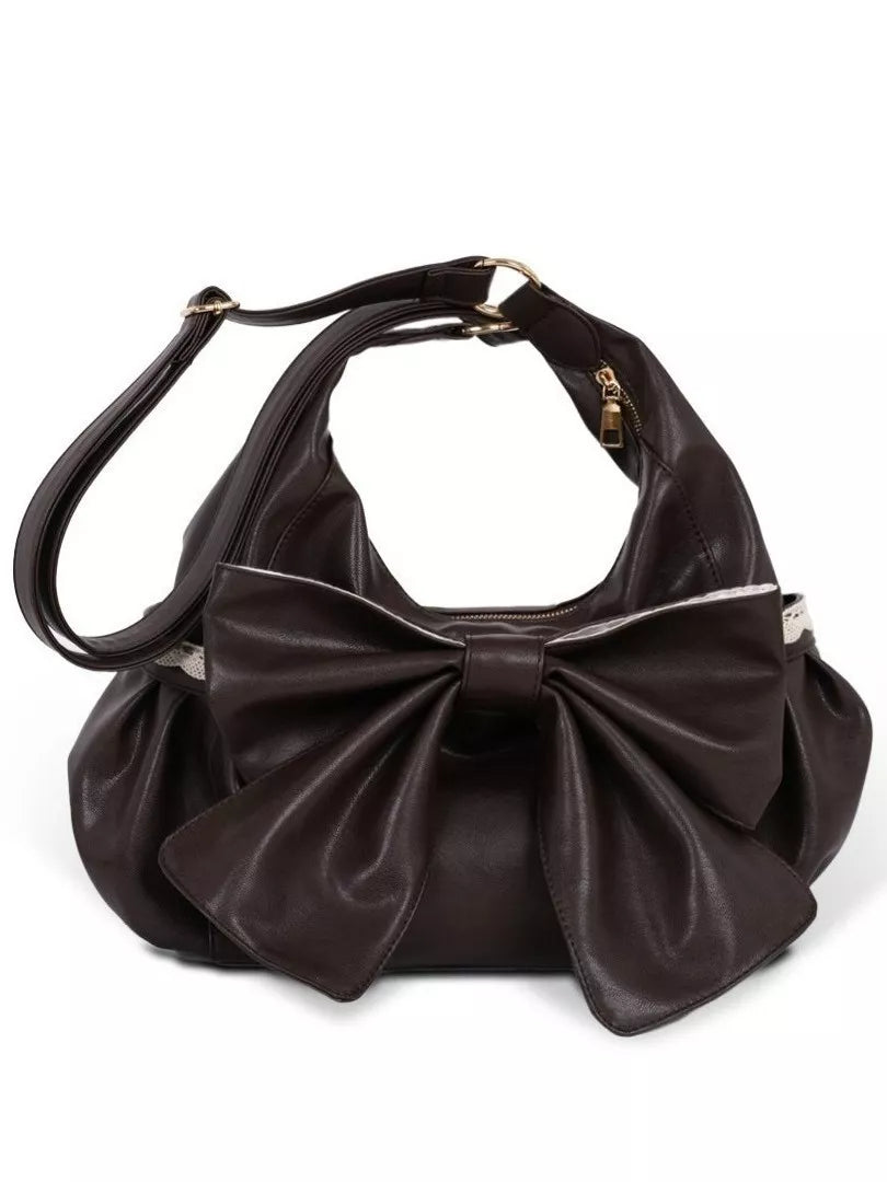 Sarah Express Women's Bow Accent Leather Crossbody Bag Brown ONESIZE