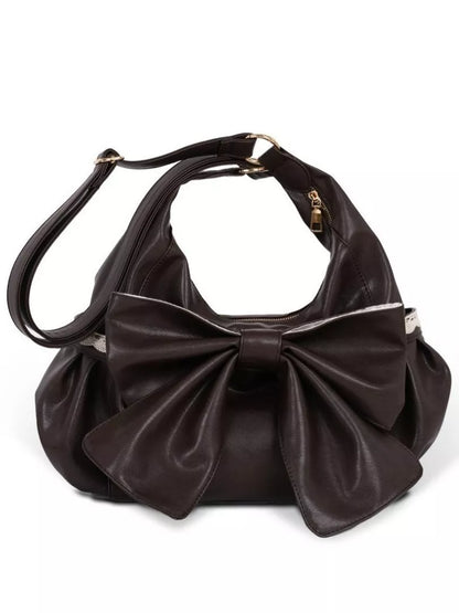 Sarah Express Women's Bow Accent Leather Crossbody Bag Brown ONESIZE