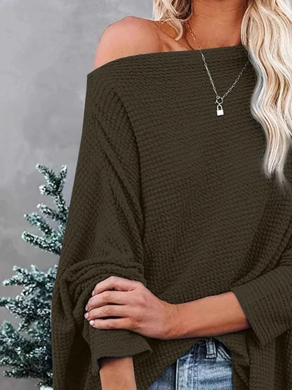 Sarah Express Women's Oversized Waffle Knit Boat Neck T-Shirt