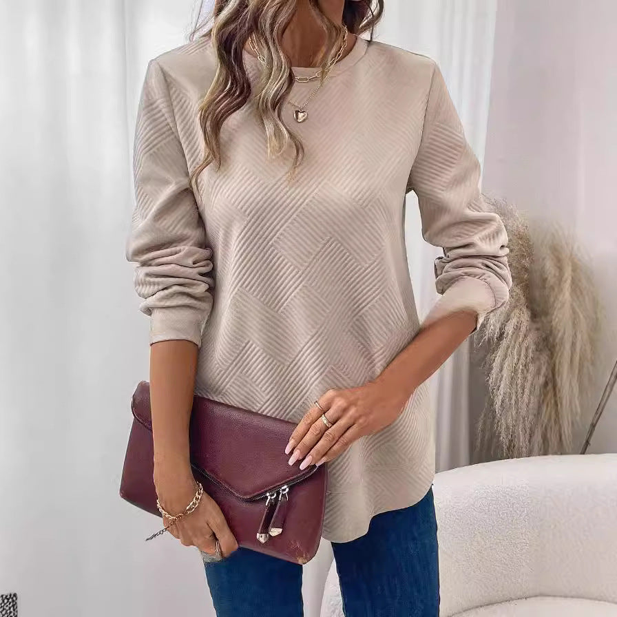 Sarah Express Women's Crew Neck Long Sleeve Casual Shirt Embossed Texture