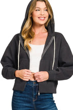 Sarah Express Women’s Cropped Fleece Zip-Up Hoodie with Pockets
