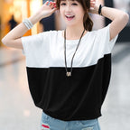 Sarah Express Women's Color Block Batwing Sleeve Top Short Sleeve Casual Loose Fit Shirt