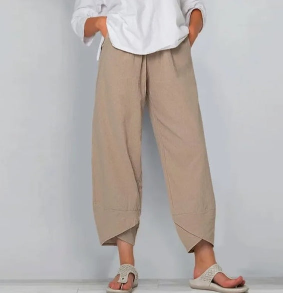 Sarah Express Women's Wide Leg Cotton Linen Pants Cropped Mid-Waist Casual