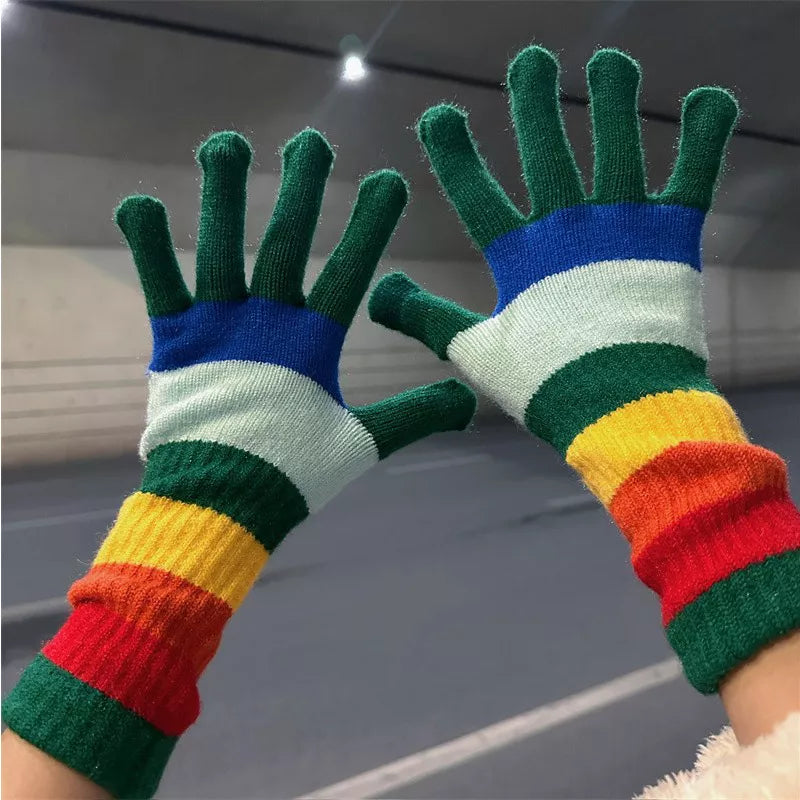 Sarah Express Women's Colorful Striped Knitted Gloves Green ONESIZE