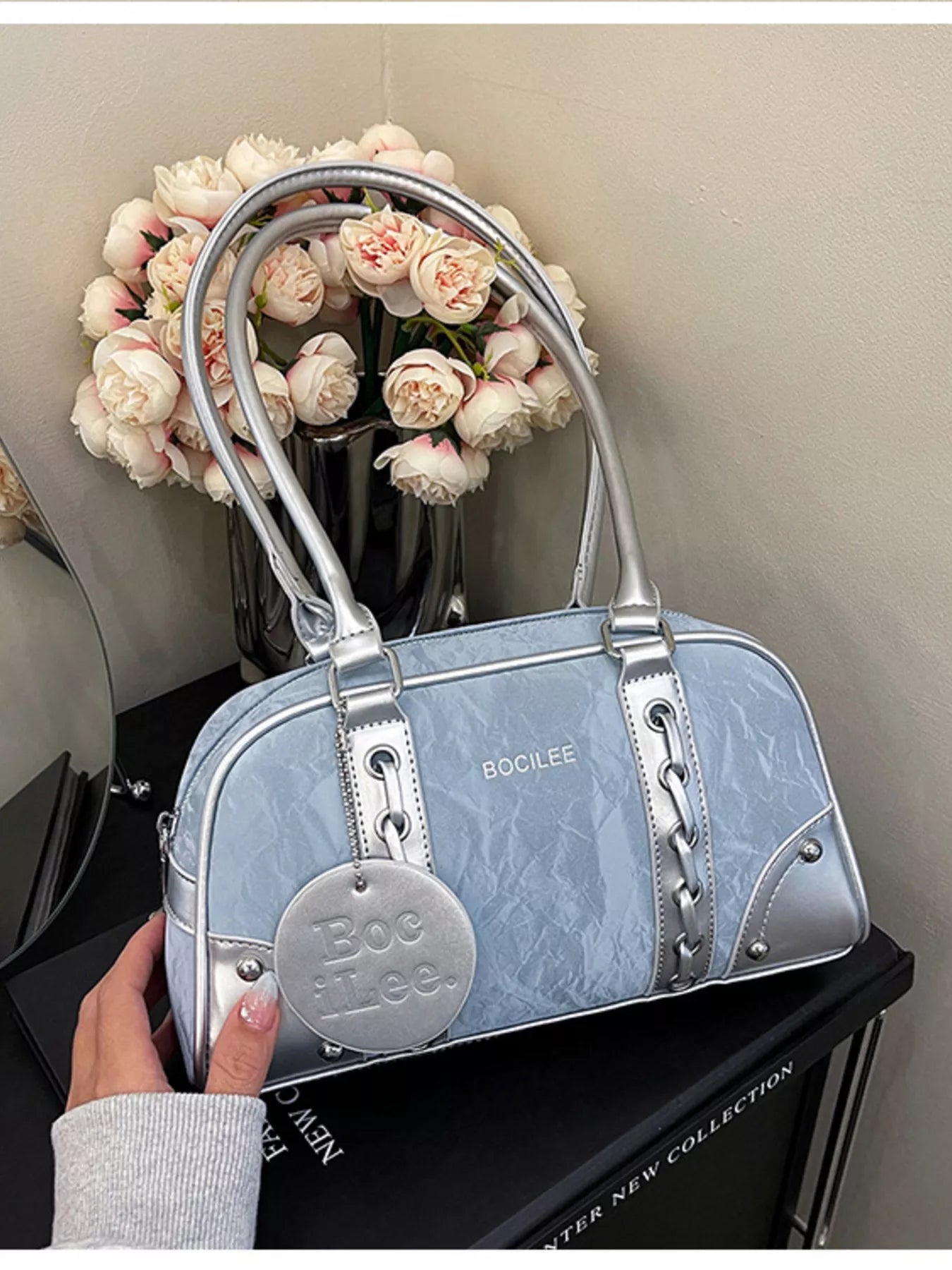 Sarah Express Women's Small PU Leather Top Handle Shoulder Bag Blue ONESIZE