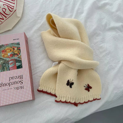 Sarah Express Women's Butterfly Embroidered Knitted Scarf - Soft Polyester Winter Wrap Off-white ONESIZE