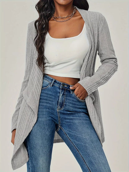 Sarah Express Women's Ribbed Knit Open Front Cardigan - Long Sleeve Lightweight Sweater