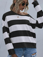Sarah Express Women's Striped Casual Long Sleeve Knit Top