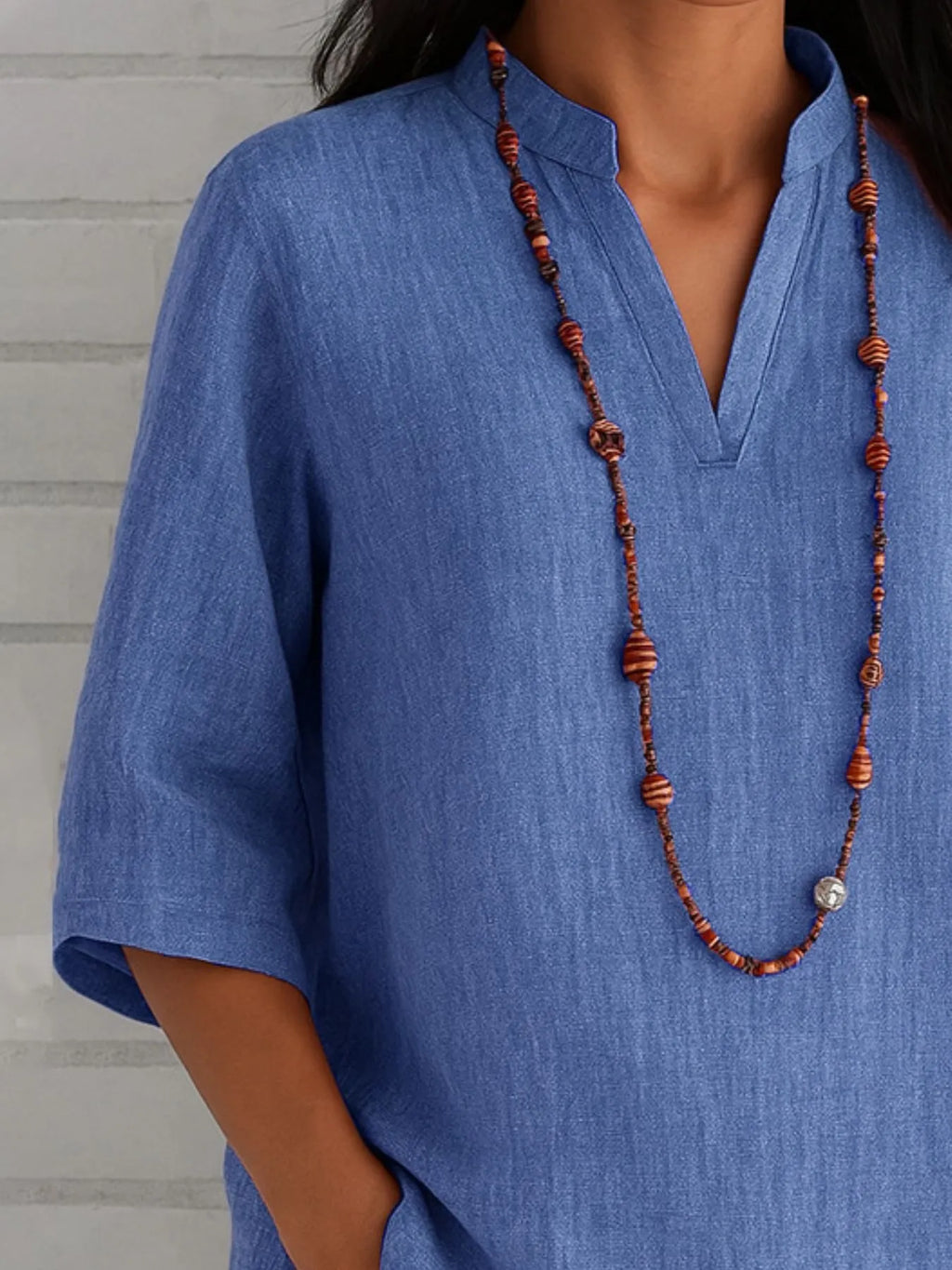 Sarah Express Women's Notched Three-Quarter Sleeve Blouse Plus Size