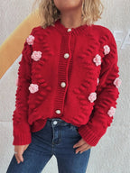 Sarah Express Women's Flower Button Up Long Sleeve Cardigan