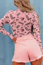 Sarah Express Women's Printed Mock Neck Long Sleeve Bodysuit