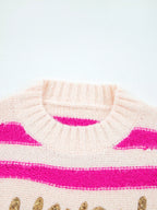 Sarah Express Women's Sequin Letter Graphic Colorblock Loose Sweater