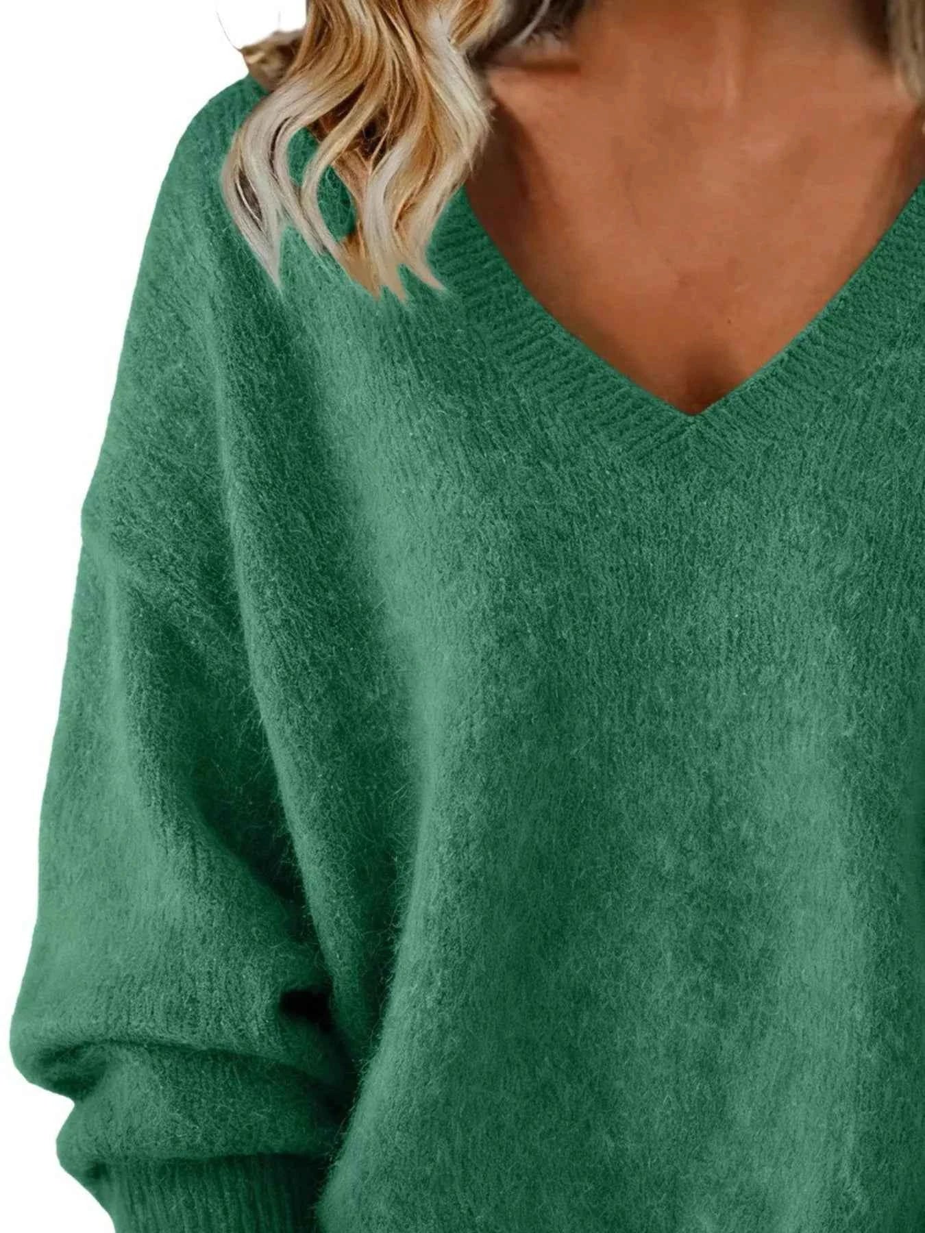 Sarah Express Women's V-Neck Dropped Shoulder Sweater - Plus Size