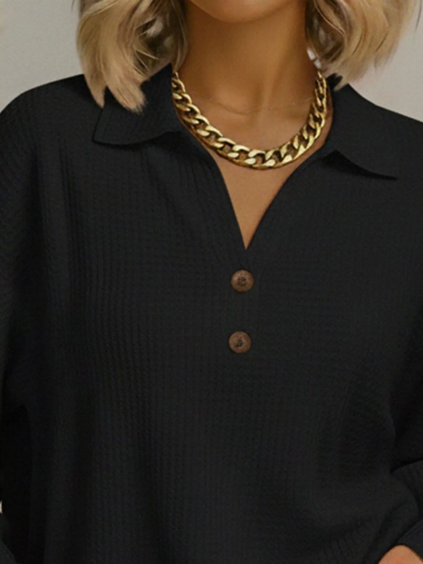 Sarah Express Women's Textured Knit Decor Button Top Plus Size