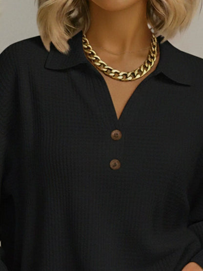 Sarah Express Women's Textured Knit Decor Button Top Plus Size