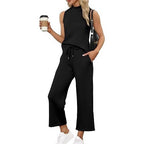 Sarah Express Women's Sleeveless Top Wide Leg Cropped Pants Two-Piece Set Matching Outfit