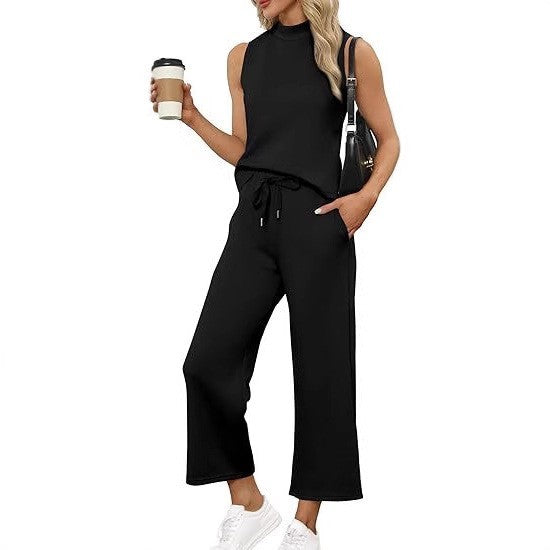 Sarah Express Women's Sleeveless Top Wide Leg Cropped Pants Two-Piece Set Matching Outfit