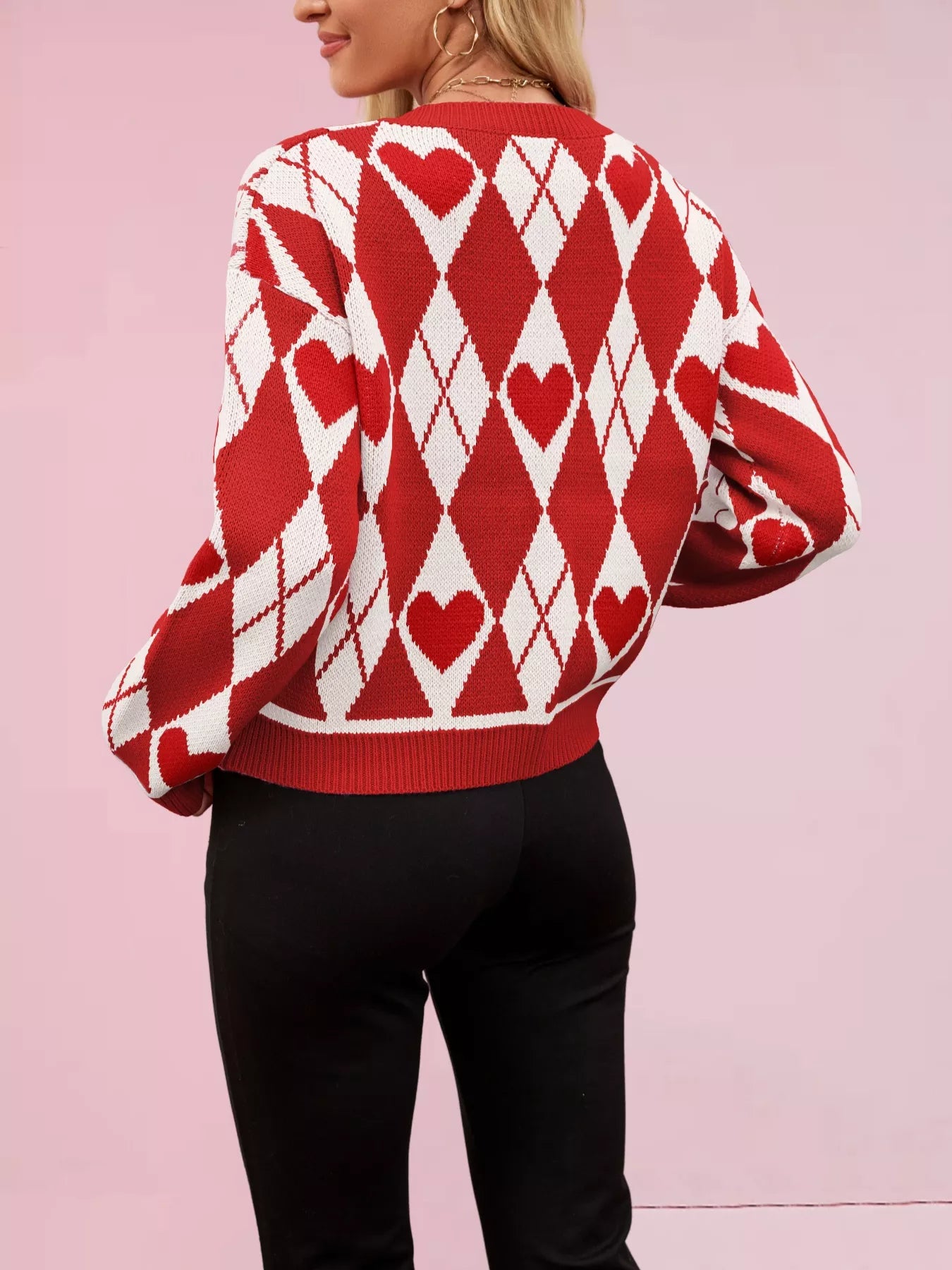 Sarah Express Women's Heart Pattern Button-Up Cardigan