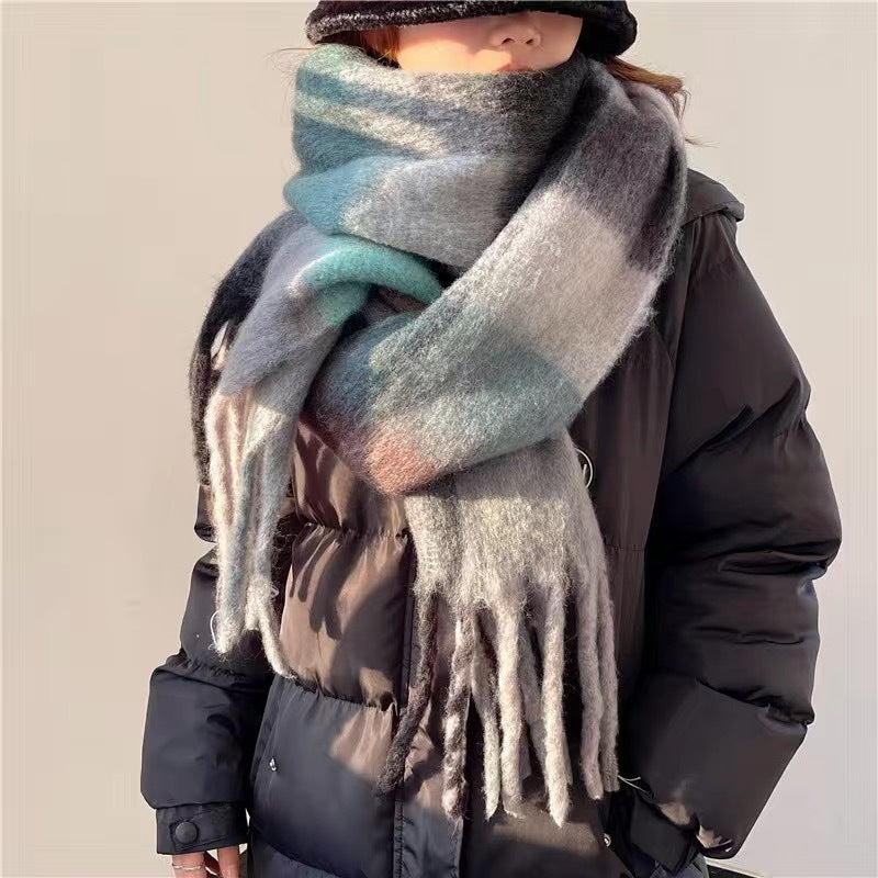 Sarah Express Rainbow Plaid Tassel Scarf Color Block Oversized Shawl Wrap