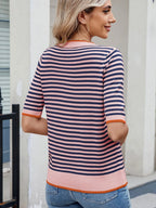 Sarah Express Women's Striped Casual T-Shirt with Contrast Trim