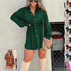 Women's Long Sleeve Button-Down Romper Shorts Jumpsuit