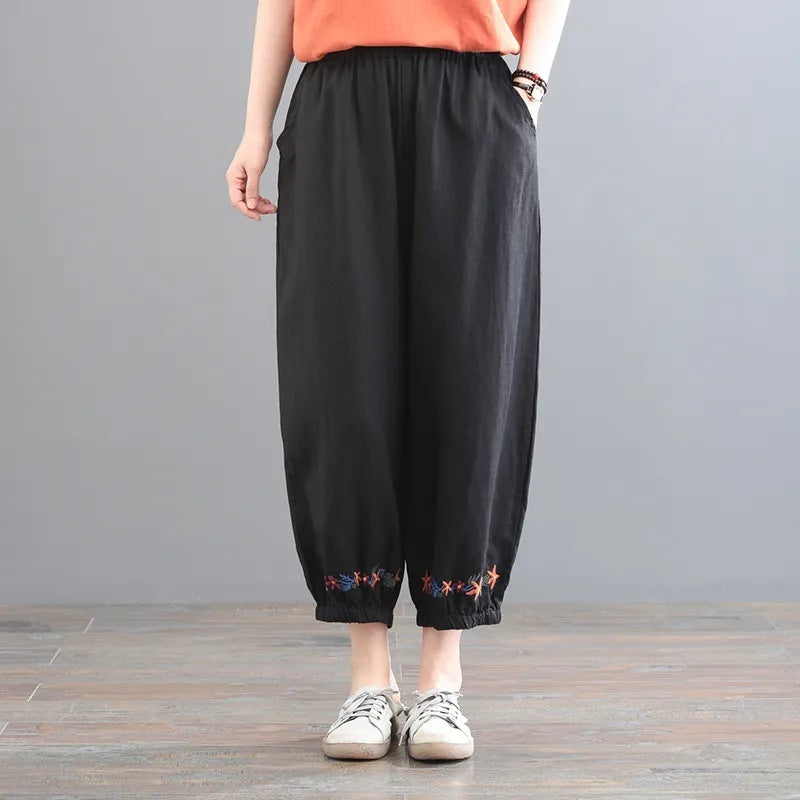 Sarah Express Vintage Style Casual Pants Solid Color Wide Leg Polyester