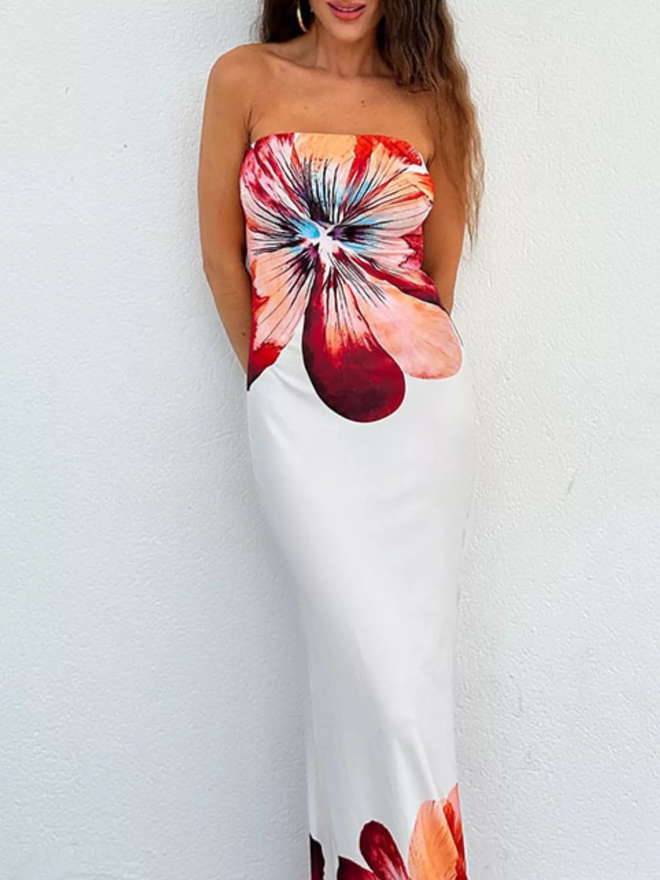 Sarah Express Women's Floral Print Strapless Bodycon Maxi Dress