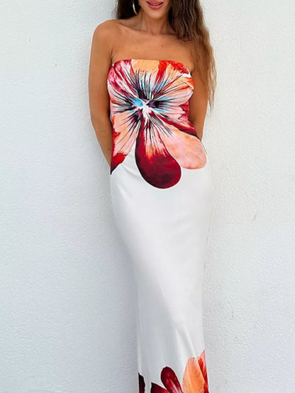 Sarah Express Women's Floral Print Strapless Bodycon Maxi Dress