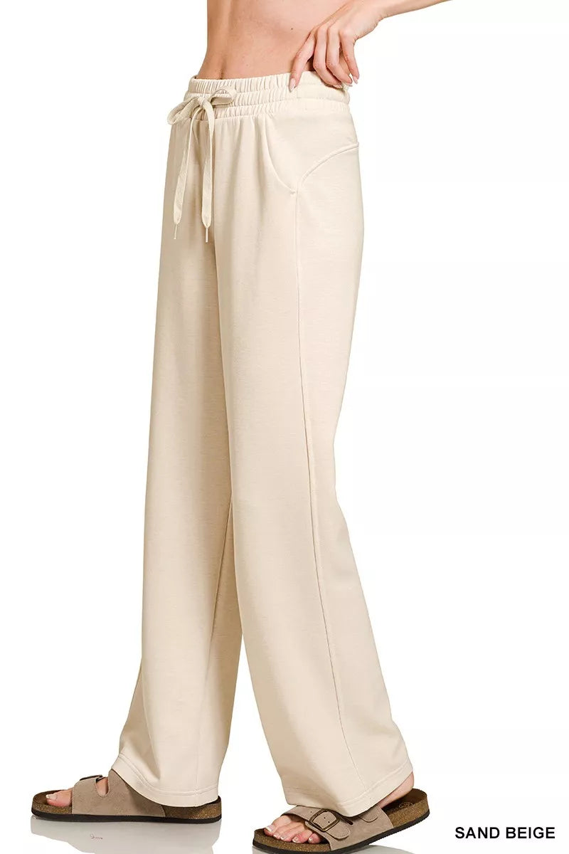 Sarah Express Women's Scuba Drawstring Wide Leg Pants