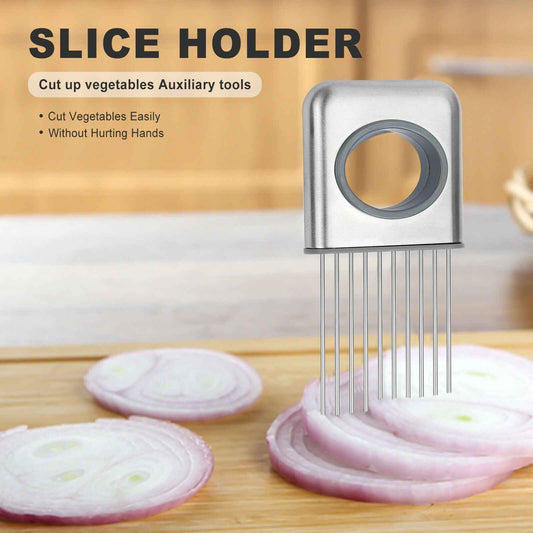 Sarah Express Stainless Steel Onion Holder Slicer - Vegetable Tomato Cutter Kitchen Gadget Tool