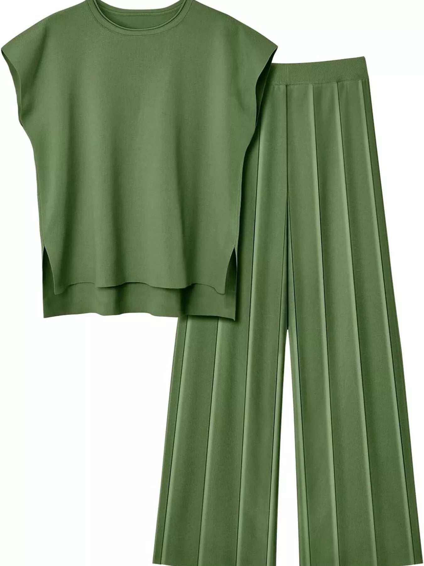 Sarah Express Women's Casual Solid Color Cap Sleeve Top and Pants Knit Set